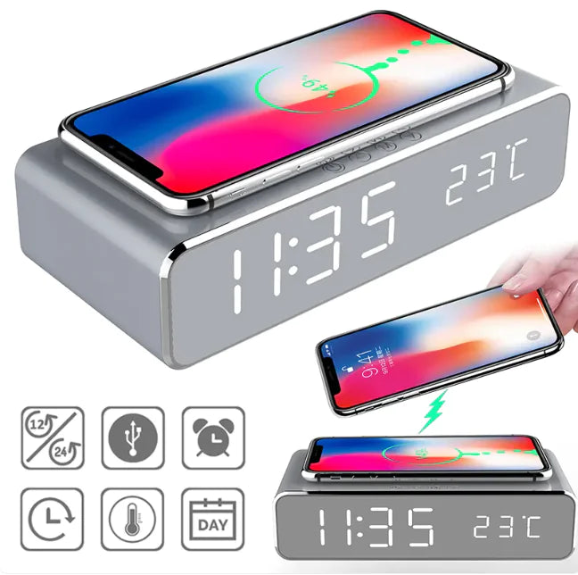 LED Electric Alarm Clock With Wireless Charger