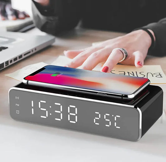 LED Electric Alarm Clock With Wireless Charger